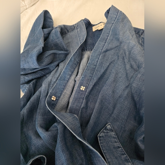 Anthropologie Cloth & Stone  Chambray Wrap Jumpsuit XS Blue Wide Leg Tie Waist - Picture 10 of 16